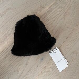Yves Salomon black Rabbit Fur Hat. New with tags